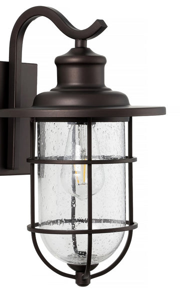 Westfield 10.5" Iron/Seeded Glass Rustic Industrial Cage LED Outdoor Lantern - JONATHAN Y